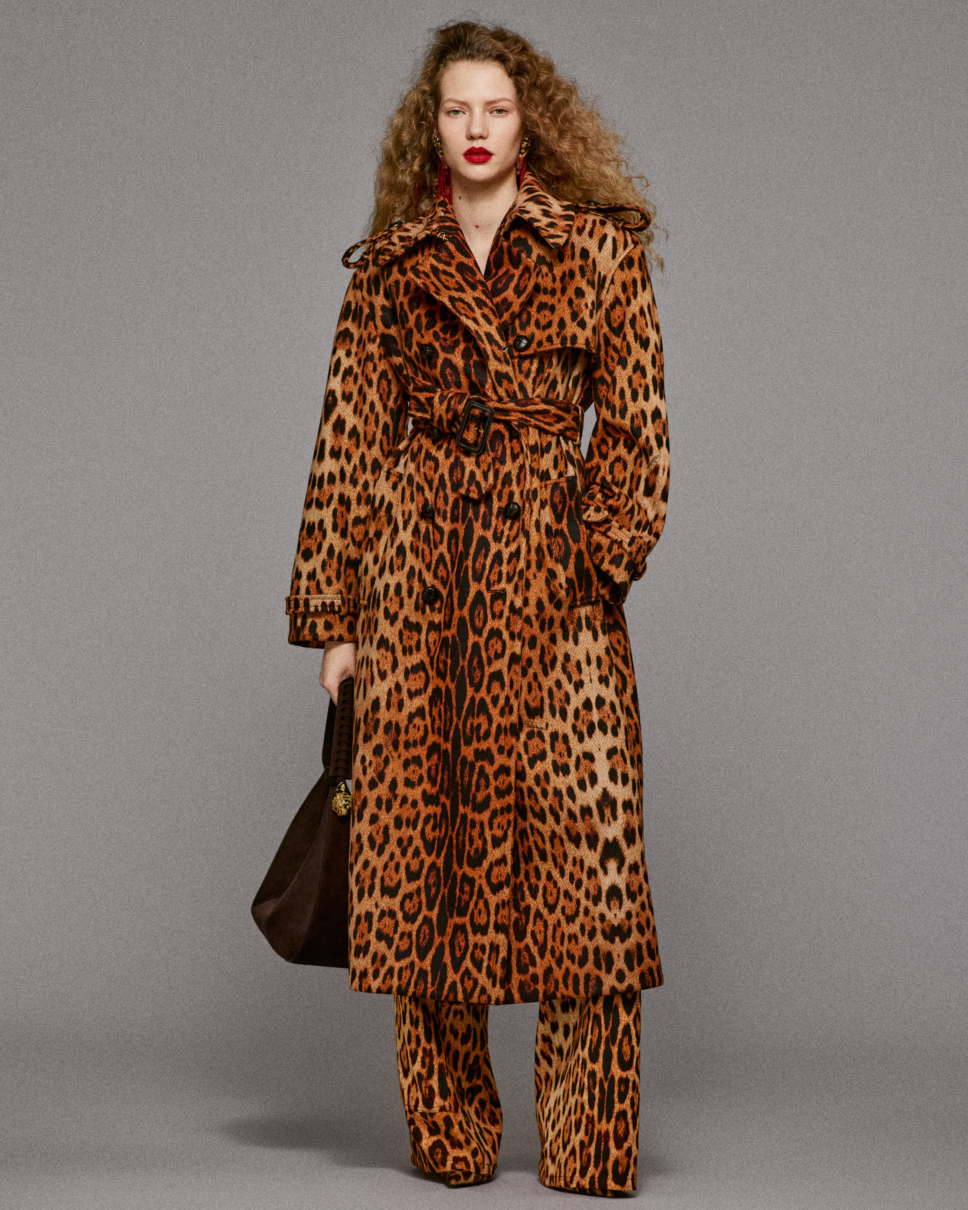 Long Trench Coat With Jaguar Skin Print in Brown for Women