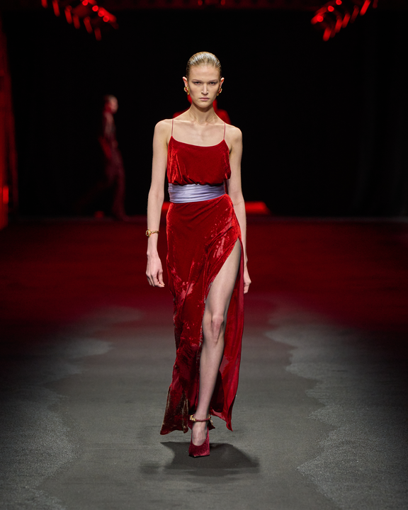 red roberto cavalli dress Long Dark Red Dress With Marine Print in Red for Women