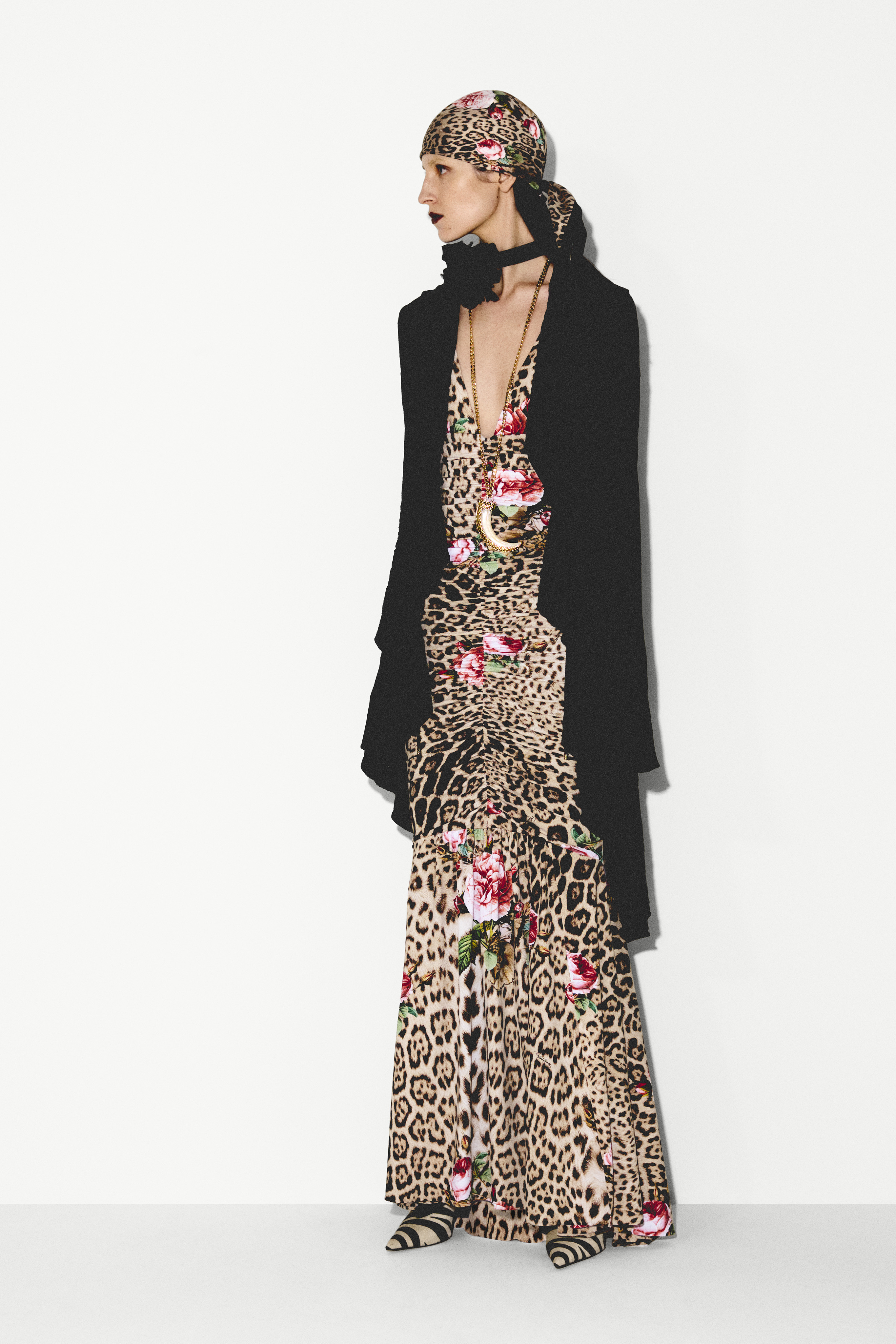 Jaguar Roses Print Dress in NATURAL for Women | Roberto Cavalli®